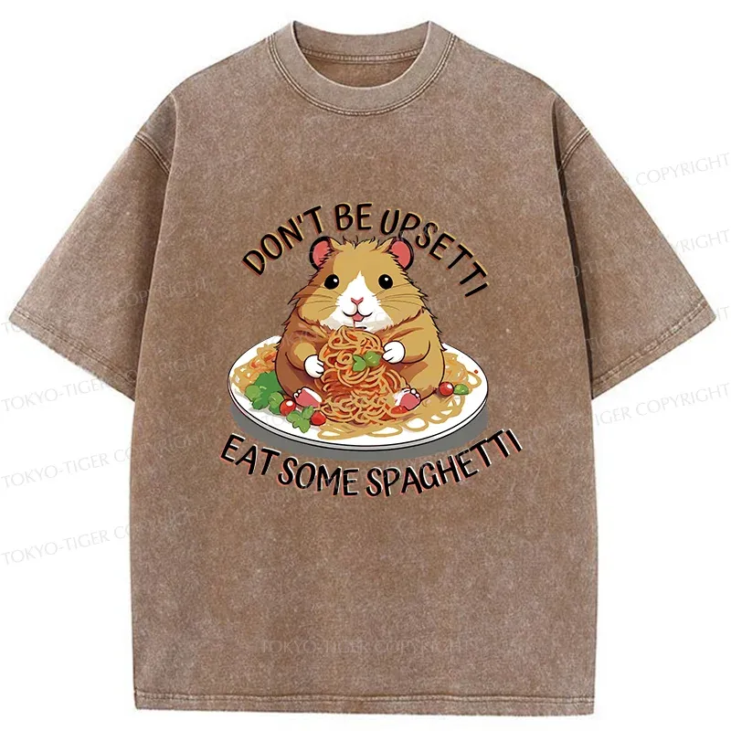 Tokyo-Tiger Mouse Eating Spaghetti Washed T-Shirt