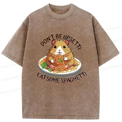 Tokyo-Tiger Mouse Eating Spaghetti Washed T-Shirt