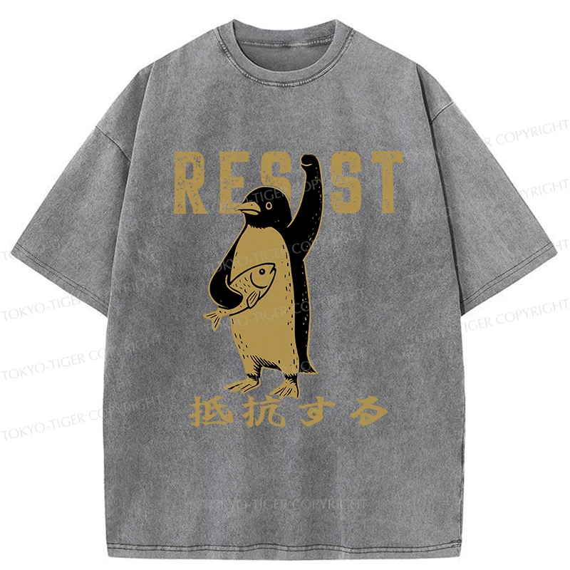 Tokyo-Tiger Penguin Giving An Opinion Washed T-Shirt