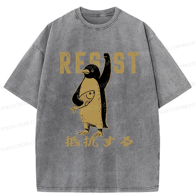 Tokyo-Tiger Penguin Giving An Opinion Washed T-Shirt
