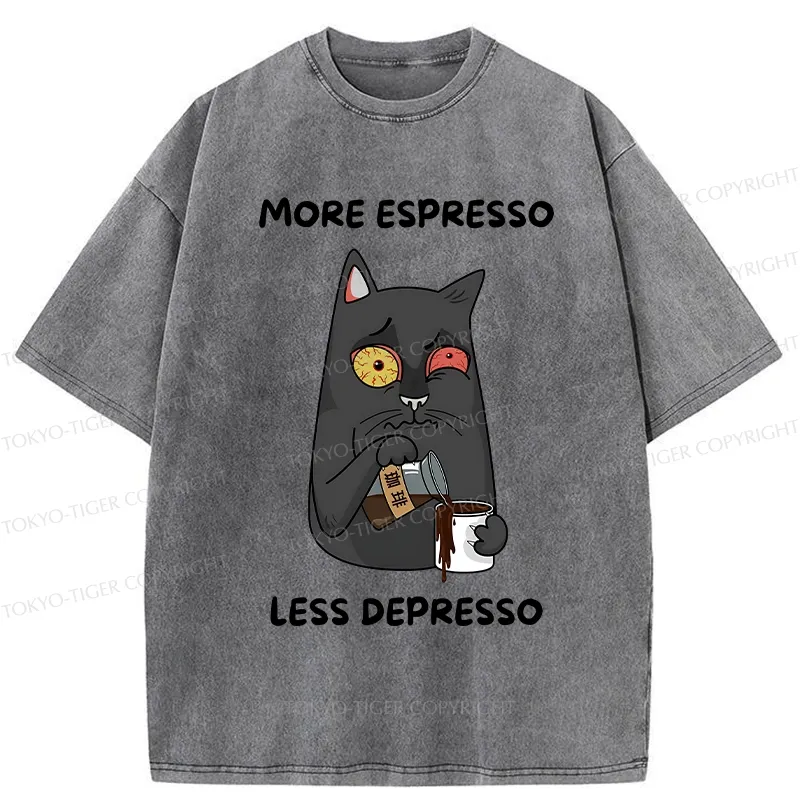 Tokyo-Tiger Japan More Espresso Less Depresso Washed T-Shirt