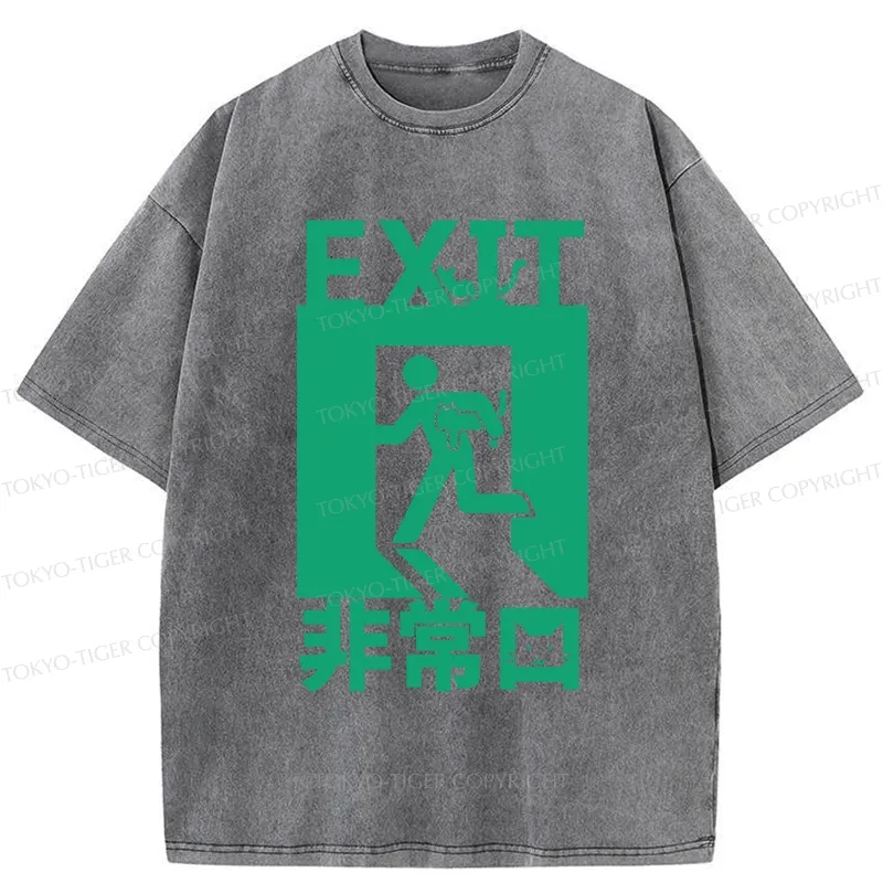 Tokyo-Tiger Funny Cat Exit Washed T-Shirt