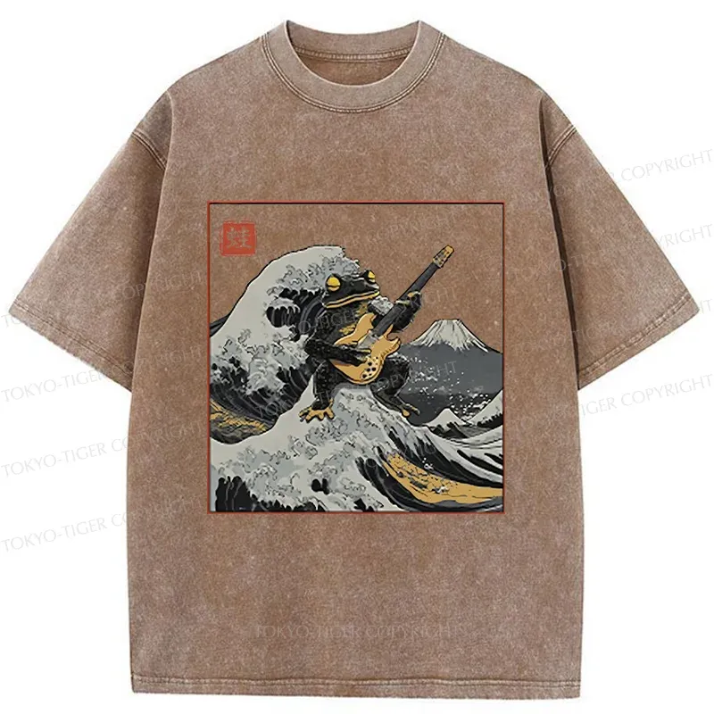 Tokyo-Tiger Frog Playing Guitar Washed T-Shirt