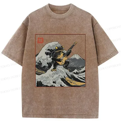 Tokyo-Tiger Frog Playing Guitar Washed T-Shirt