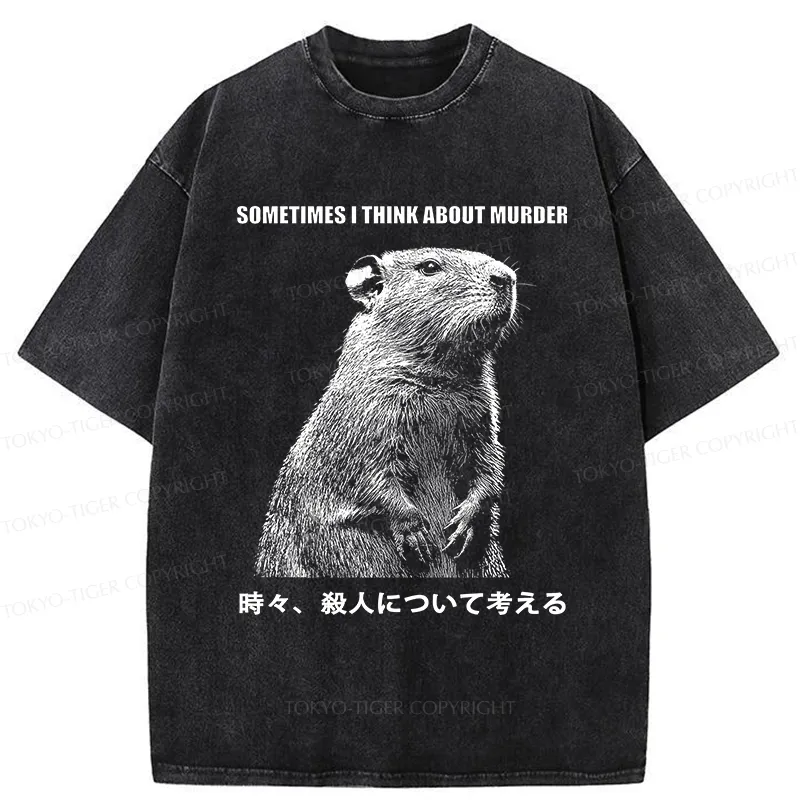 Tokyo-Tiger Funny Capybara Thinks Of Murder Washed T-Shirt