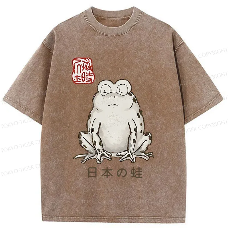 Tokyo-Tiger Japanese Retro Frog Washed T-Shirt
