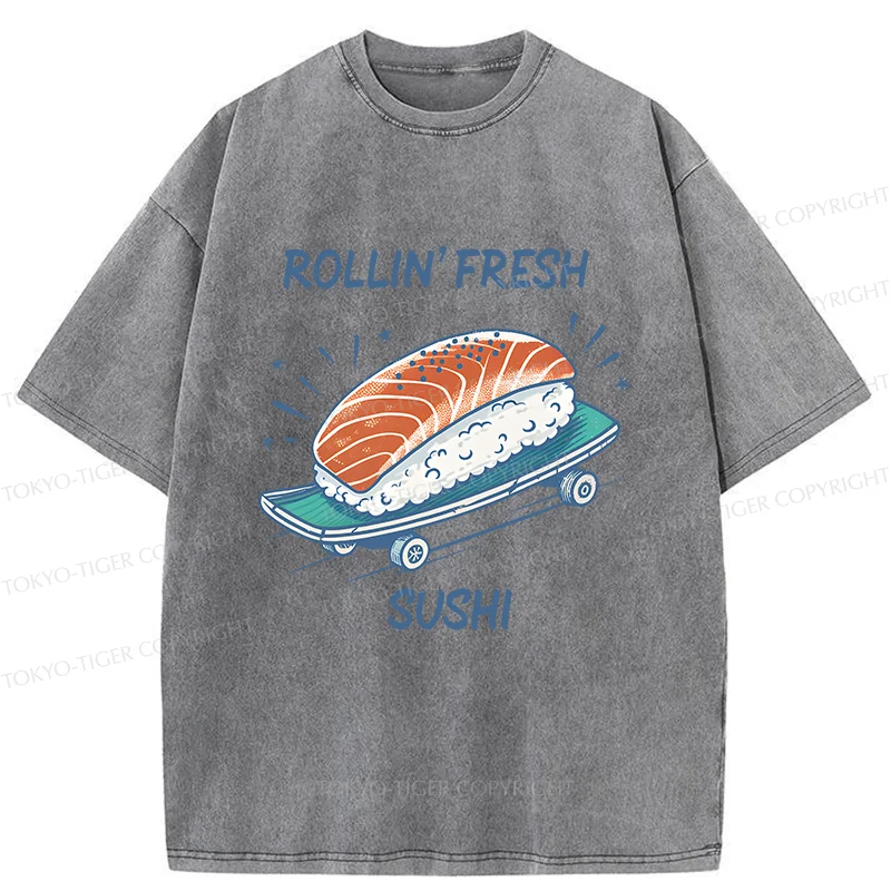 Tokyo-Tiger Sushi Skateboard Washed T-Shirt