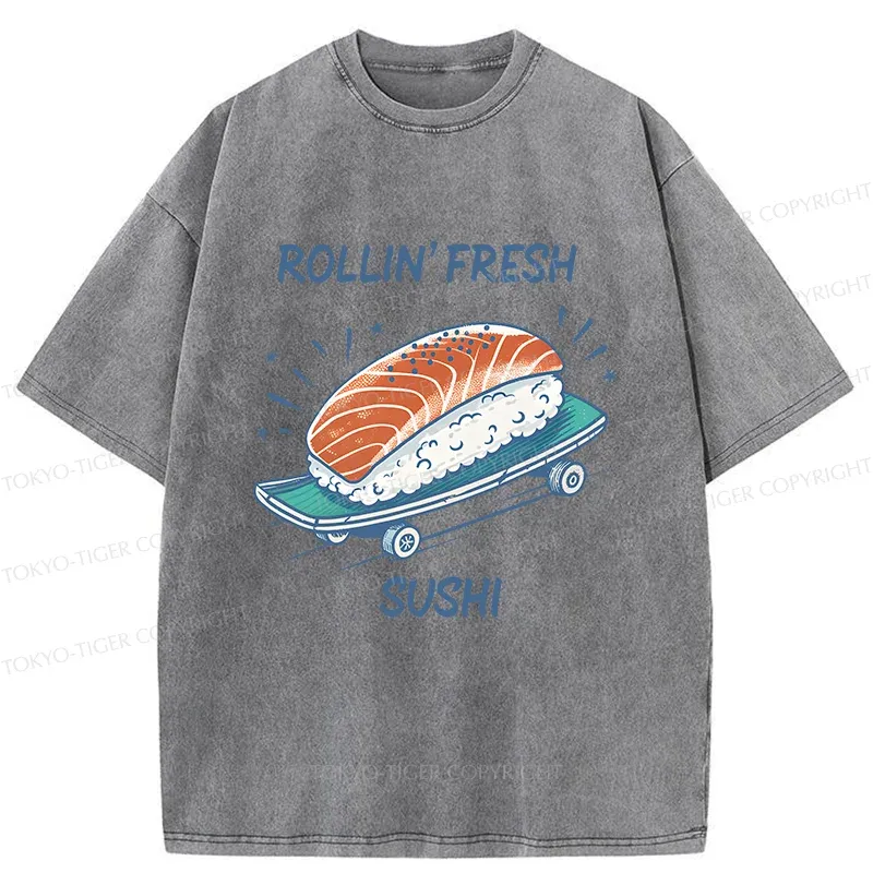 Tokyo-Tiger Sushi Skateboard Washed T-Shirt