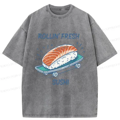 Tokyo-Tiger Sushi Skateboard Washed T-Shirt