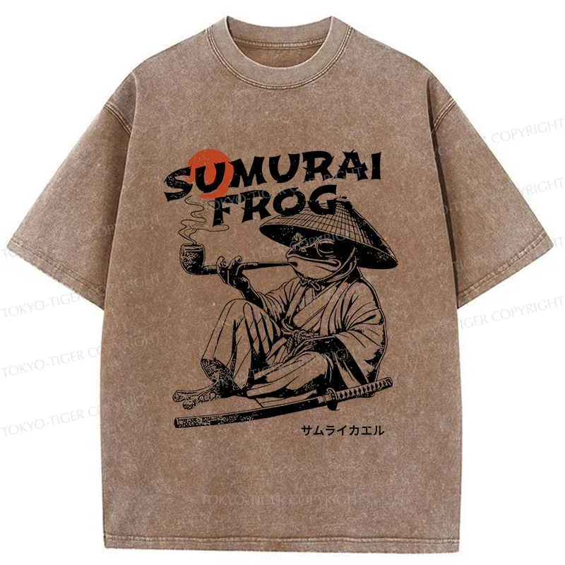 Tokyo-Tiger Samurai Frog Funny Washed T-Shirt