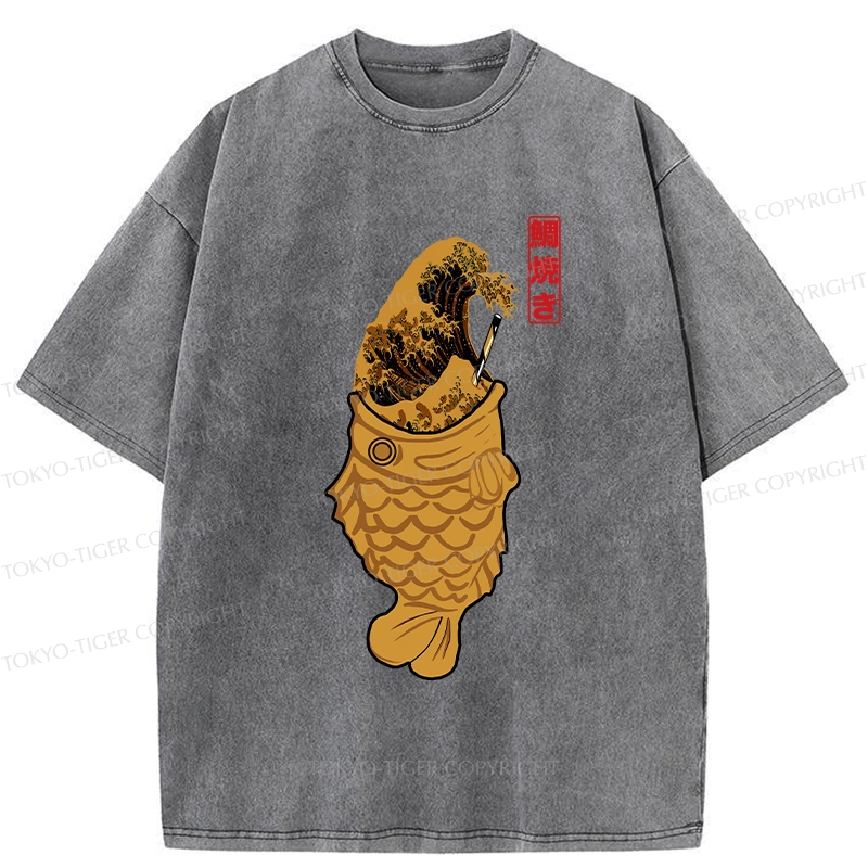 Tokyo-Tiger The Great Wave Off Taiyaki Washed T-Shirt