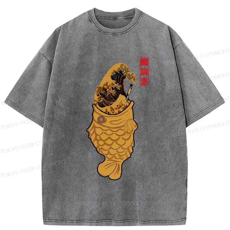 Tokyo-Tiger The Great Wave Off Taiyaki Washed T-Shirt