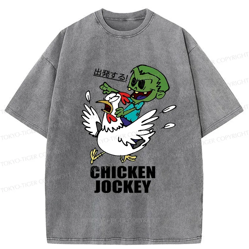 Tokyo-Tiger Zombie Riding Chicken Washed T-Shirt