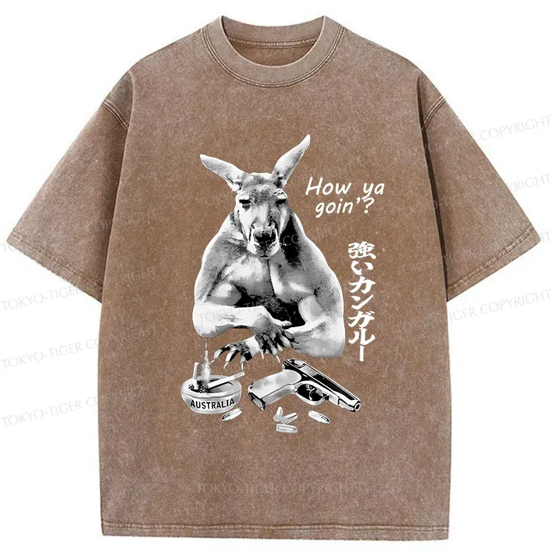 Tokyo-Tiger Strong Kangaroo Washed T-Shirt