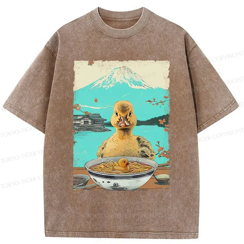 Tokyo-Tiger Duck Eating Ramen Washed T-Shirt