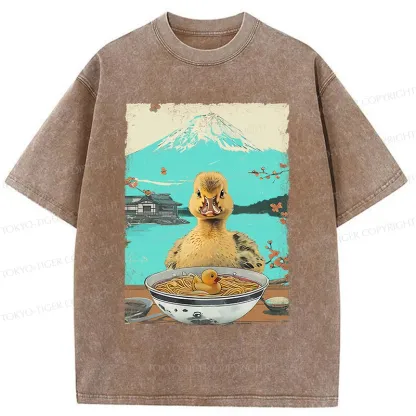 Tokyo-Tiger Duck Eating Ramen Washed T-Shirt