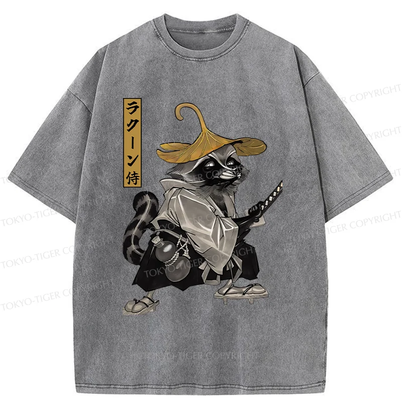 Tokyo-Tiger Samurai Raccoon Washed T-Shirt