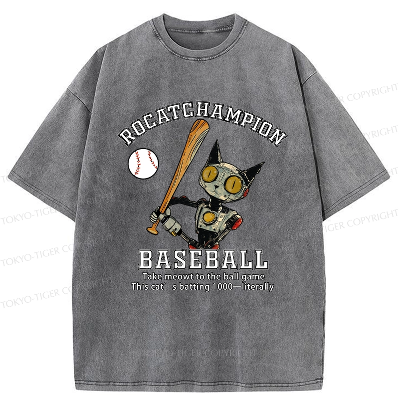 Tokyo-Tiger Take Cat To A Baseball Game Washed T-Shirt