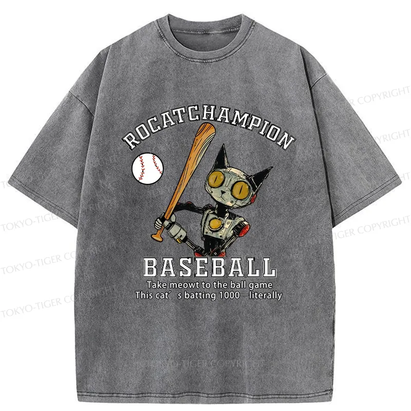 Tokyo-Tiger Take Cat To A Baseball Game Washed T-Shirt
