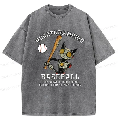 Tokyo-Tiger Take Cat To A Baseball Game Washed T-Shirt