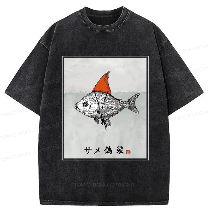Tokyo-Tiger Funny Fish Disguised As Shark Washed T-Shirt
