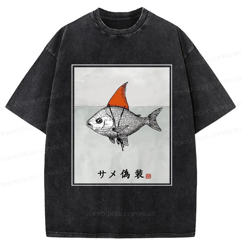 Tokyo-Tiger Funny Fish Disguised As Shark Washed T-Shirt