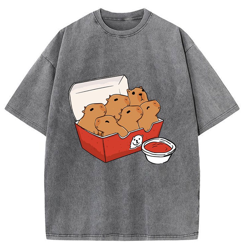 Tokyo-Tiger Capybara With Tomato Sauce Washed T-Shirt