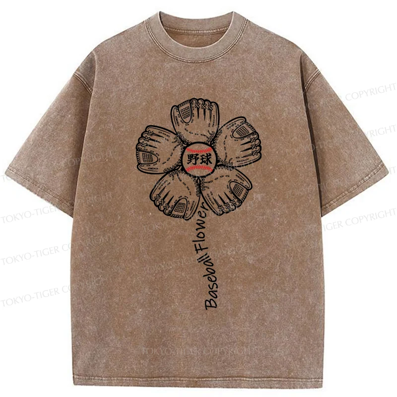 Tokyo-Tiger Baseball Flower Washed T-Shirt