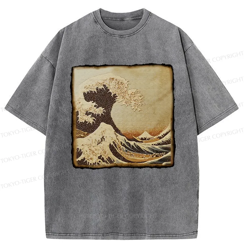 Tokyo-Tiger The Great Wave Off Coffee Beans Washed T-Shirt