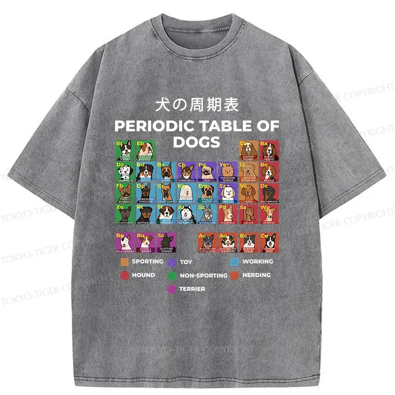 Tokyo-Tiger Periodic Table Of Dogs Washed T-Shirt