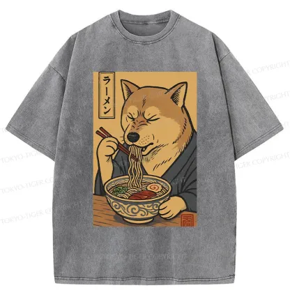 Tokyo-Tiger Puppy Eating Ramen Washed T-Shirt