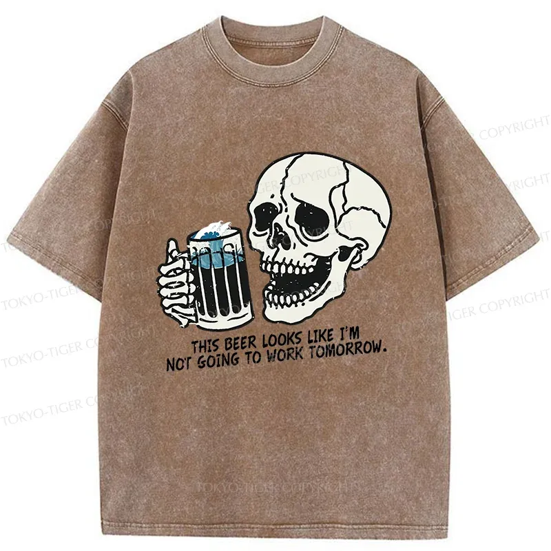 Tokyo-Tiger Drinking Skeleton Washed T-Shirt