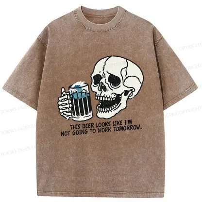 Tokyo-Tiger Drinking Skeleton Washed T-Shirt