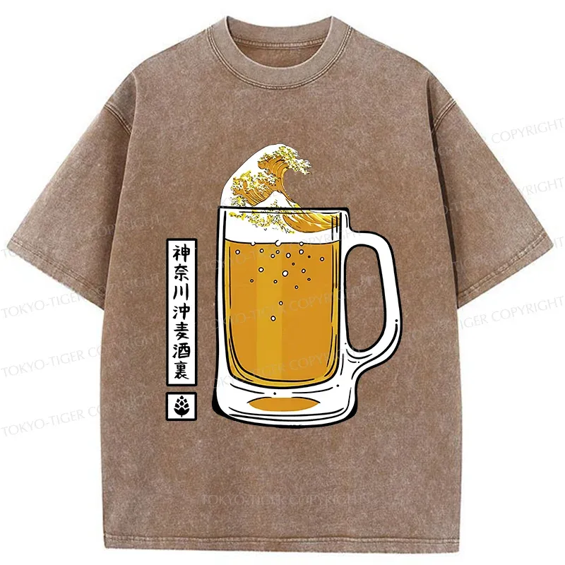 Tokyo-Tiger Japan Beer Wave Washed T-Shirt