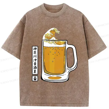 Tokyo-Tiger Japan Beer Wave Washed T-Shirt