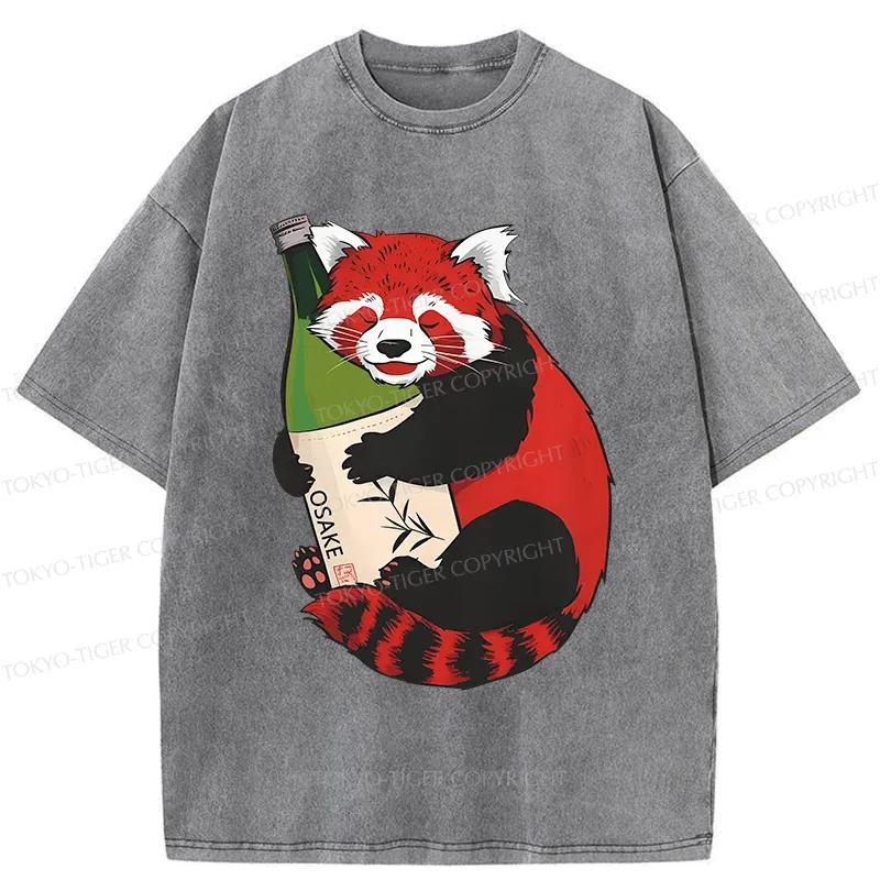 Tokyo-Tiger Raccoon Holding Wine Washed T-Shirt