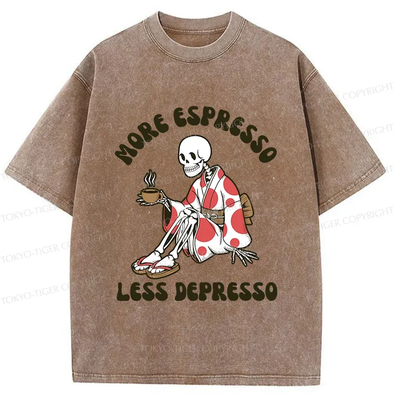 Tokyo-Tiger Skeleton Drinking Coffee Washed T-Shirt