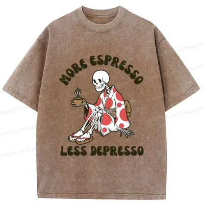 Tokyo-Tiger Skeleton Drinking Coffee Washed T-Shirt