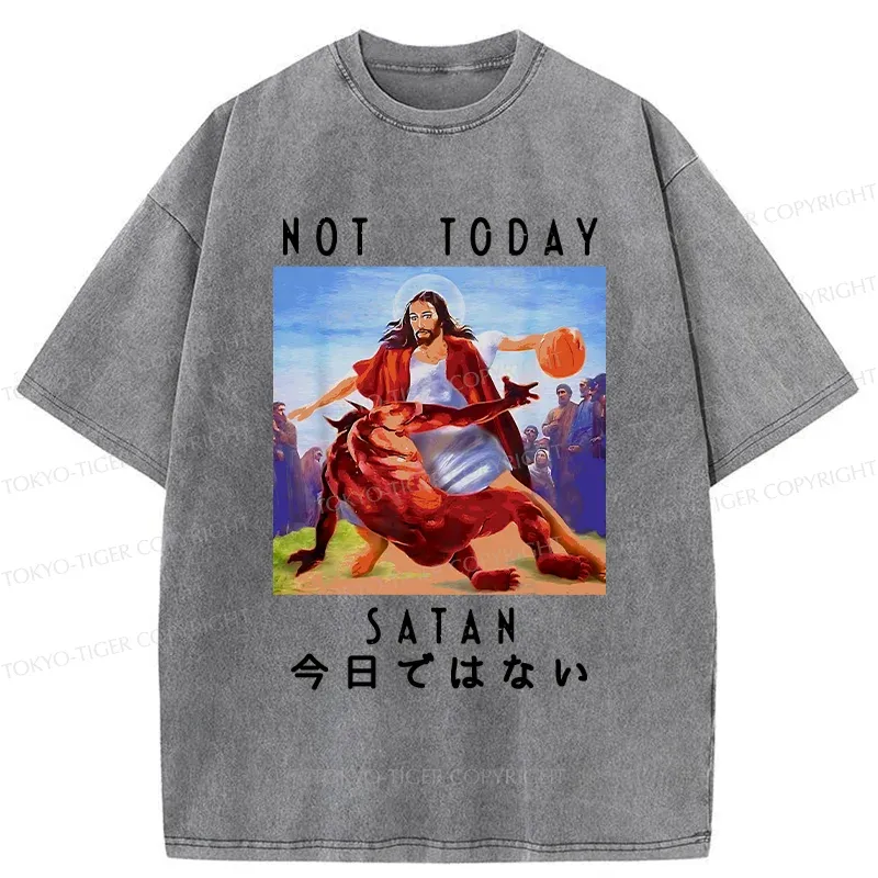 Tokyo-Tiger Jesus Is Fighting The Devil Washed T-Shirt