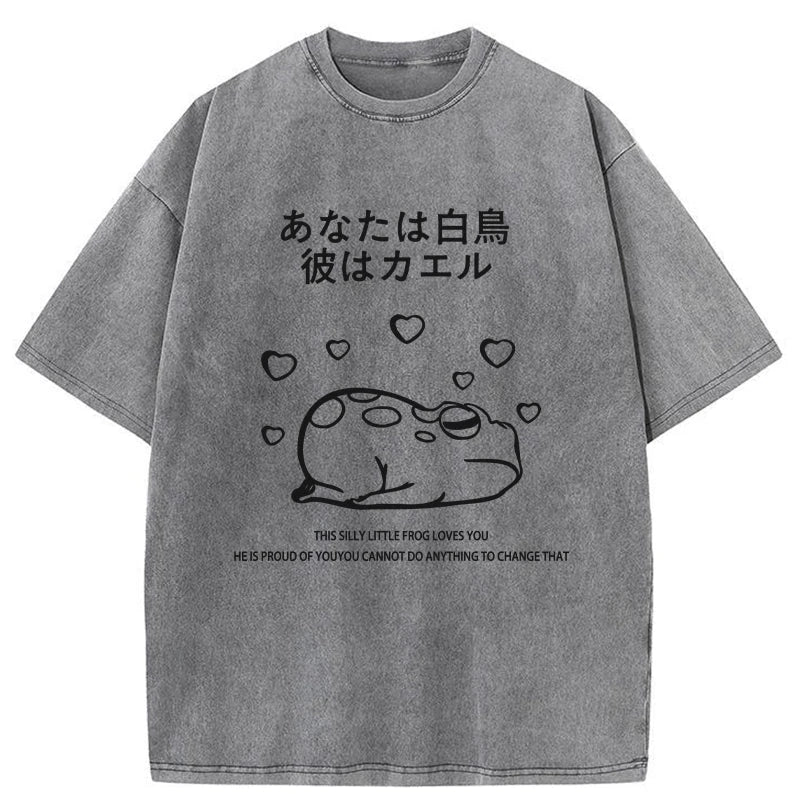 Tokyo-Tiger This Silly Little Frog Loves You Washed T-Shirt