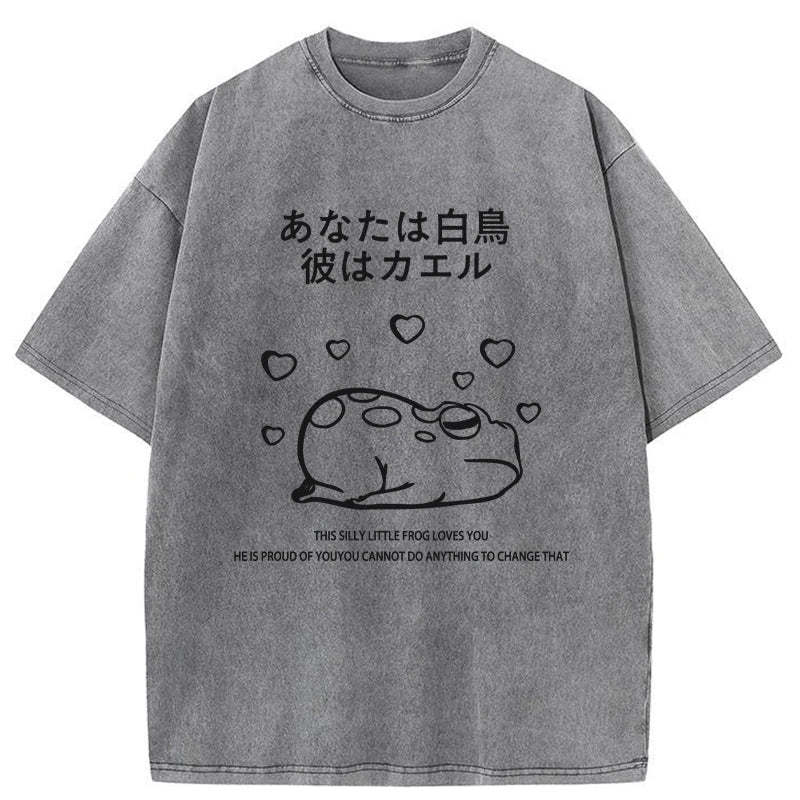 Tokyo-Tiger This Silly Little Frog Loves You Washed T-Shirt