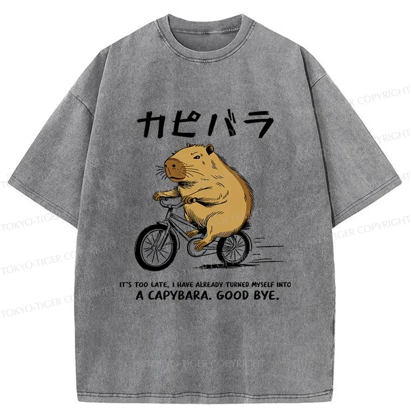 Tokyo-Tiger Capybara On A Bike Washed T-Shirt
