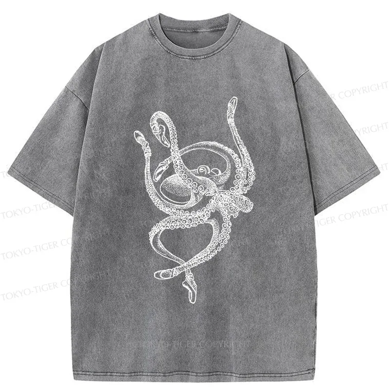 Tokyo-Tiger Octopus Dancing Ballet Washed T-Shirt
