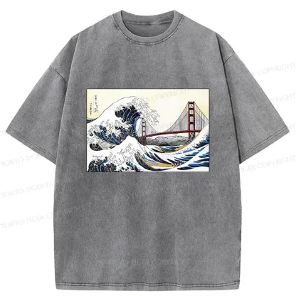 Tokyo-Tiger Golden Gate Bridge And Waves Washed T-Shirt