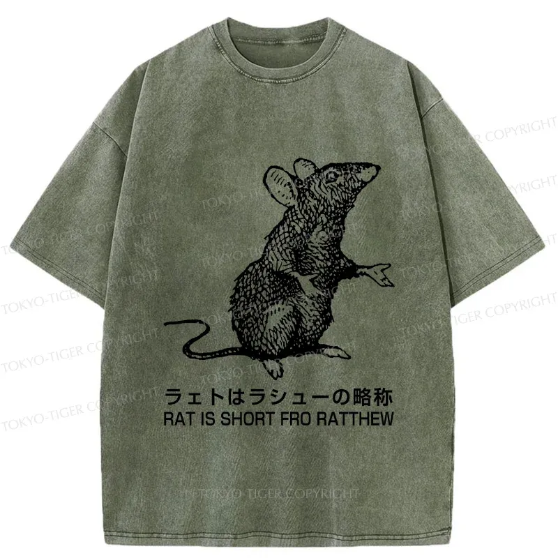 Tokyo-Tiger Funny Rat Japan Washed T-Shirt