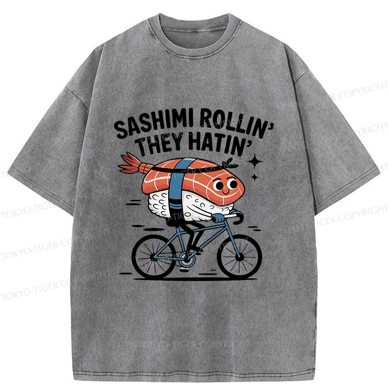 Tokyo-Tiger Sushi On A Bike Washed T-Shirt