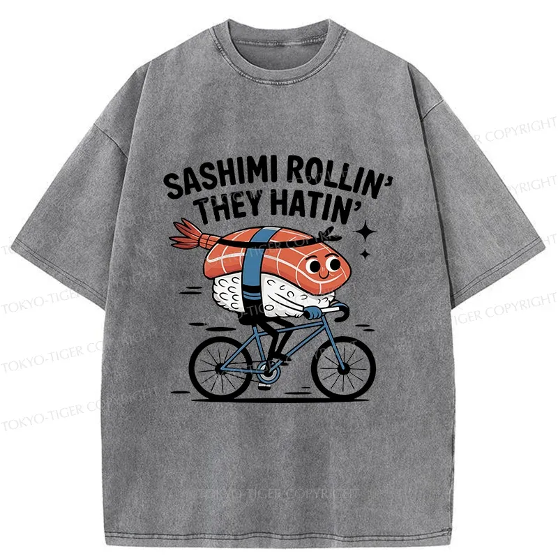 Tokyo-Tiger Sushi On A Bike Washed T-Shirt