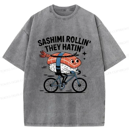 Tokyo-Tiger Sushi On A Bike Washed T-Shirt