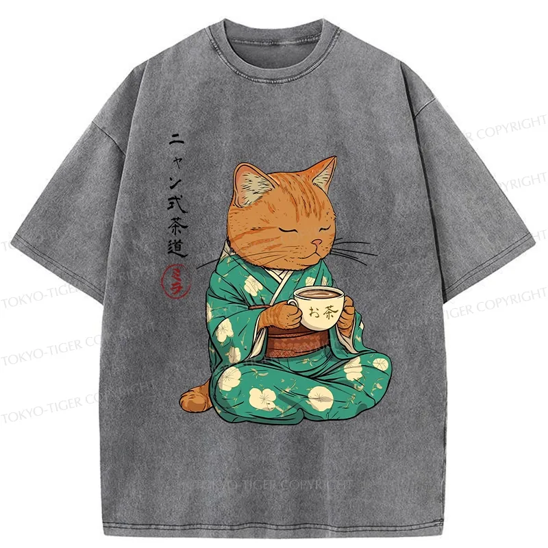 Tokyo-Tiger Purr-style Tea Ceremony Washed T-Shirt