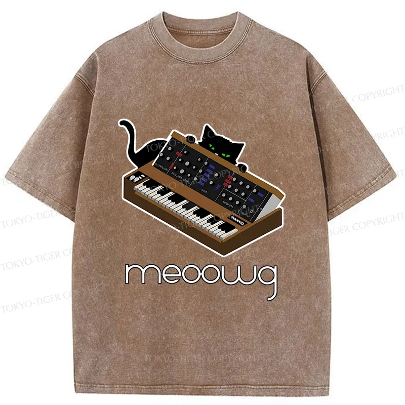 Tokyo-Tiger Cat and Music Washed T-Shirt